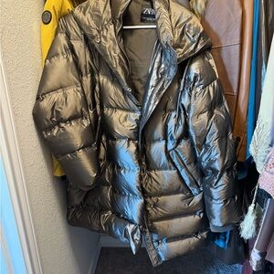 Zara Metallic Puffer Jacket